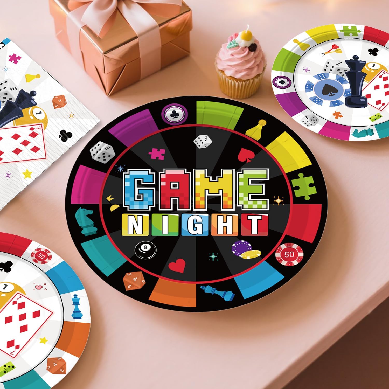 Xynic Game Night honeycomb centerpieces add height and focus on the table.