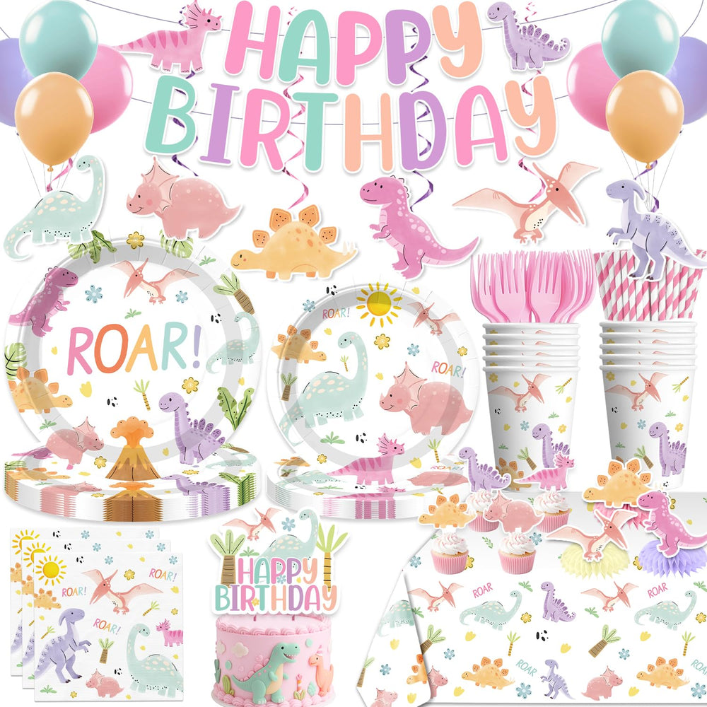 Xynic pastel dinosaur banner enhances the party backdrop with whimsy and color.