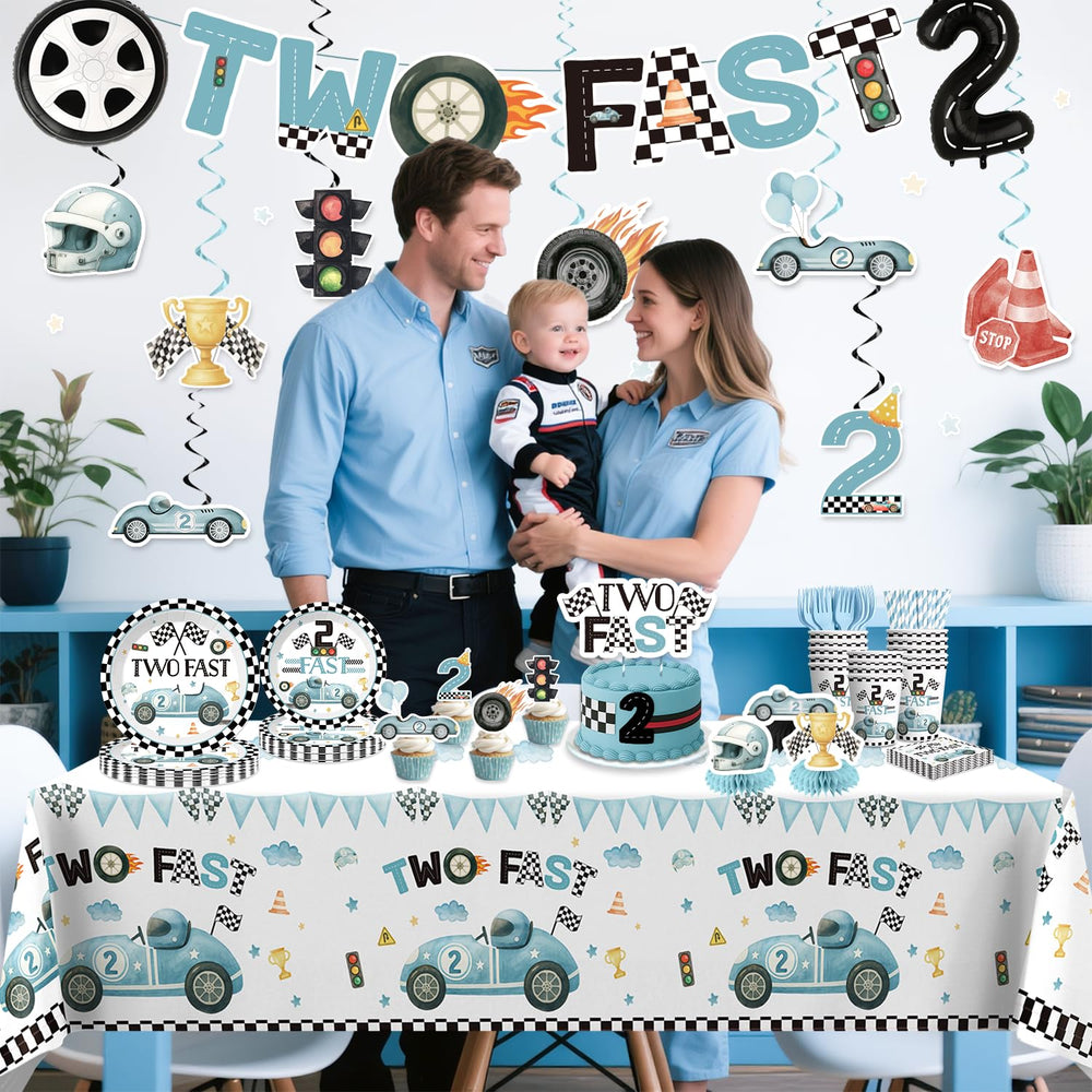 Xynic two fast balloons add festive accents and framing.