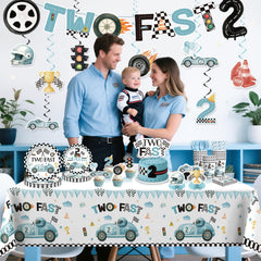 Xynic two fast balloons add festive accents and framing.