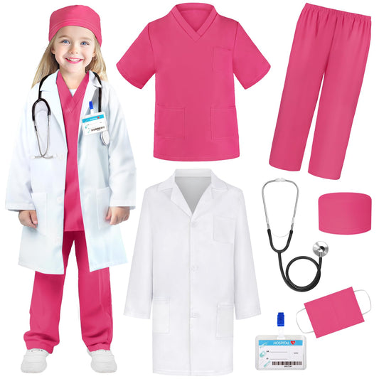 YADIYA doctor costume scrubs for kids, soft and comfortable for pretend play.