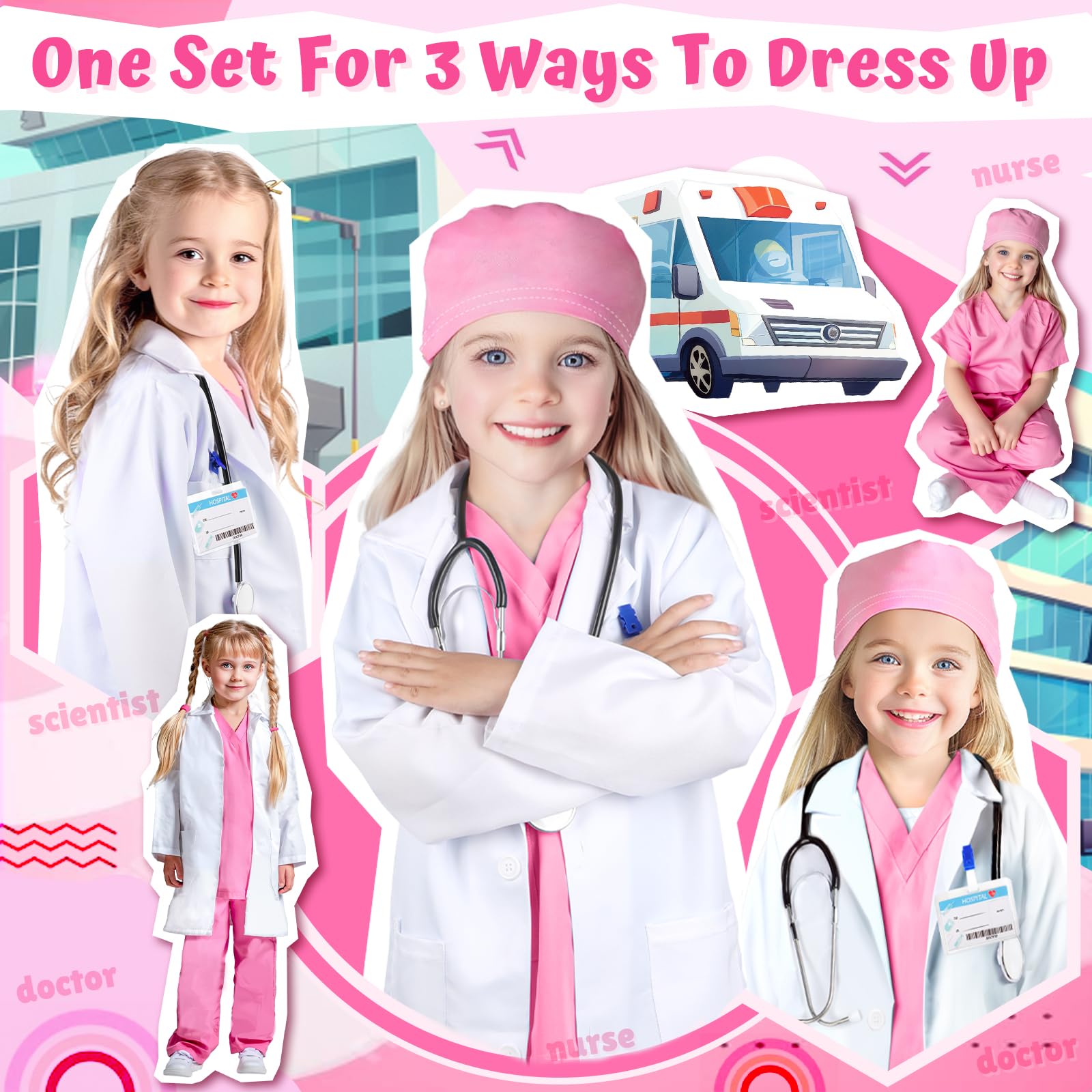 YADIYA kids lab coat with hat showcases authentic doctor roleplay for kids.