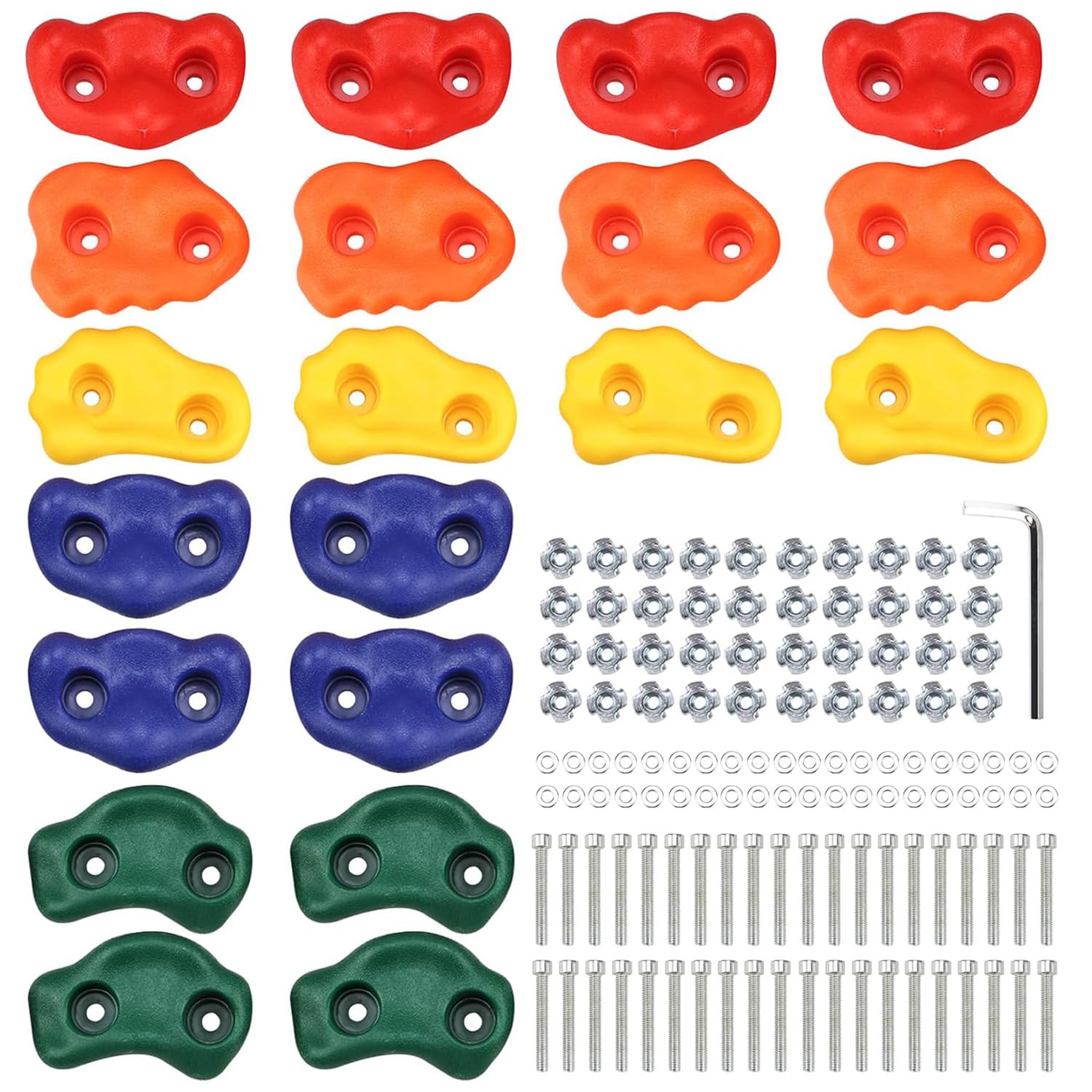 Yaegoo 20-piece climbing holds on backyard wall offer secure grip.