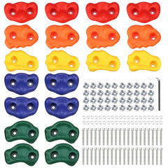 Yaegoo 20-piece climbing holds on backyard wall offer secure grip.