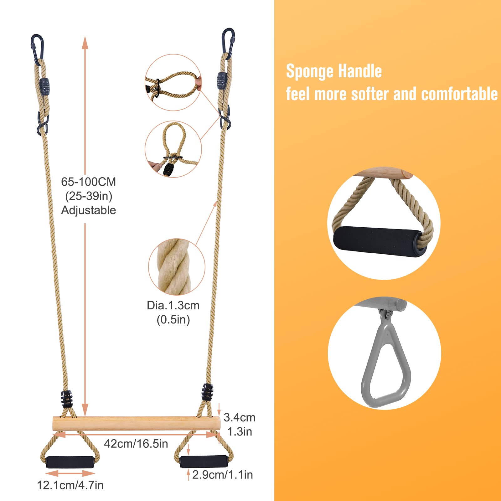YAERSI gym rings connected to trapeze for versatile exercise options.