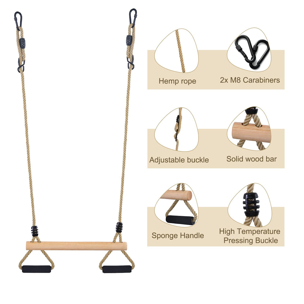 YAERSI hemp rope and hardware for reliable, adjustable setup.