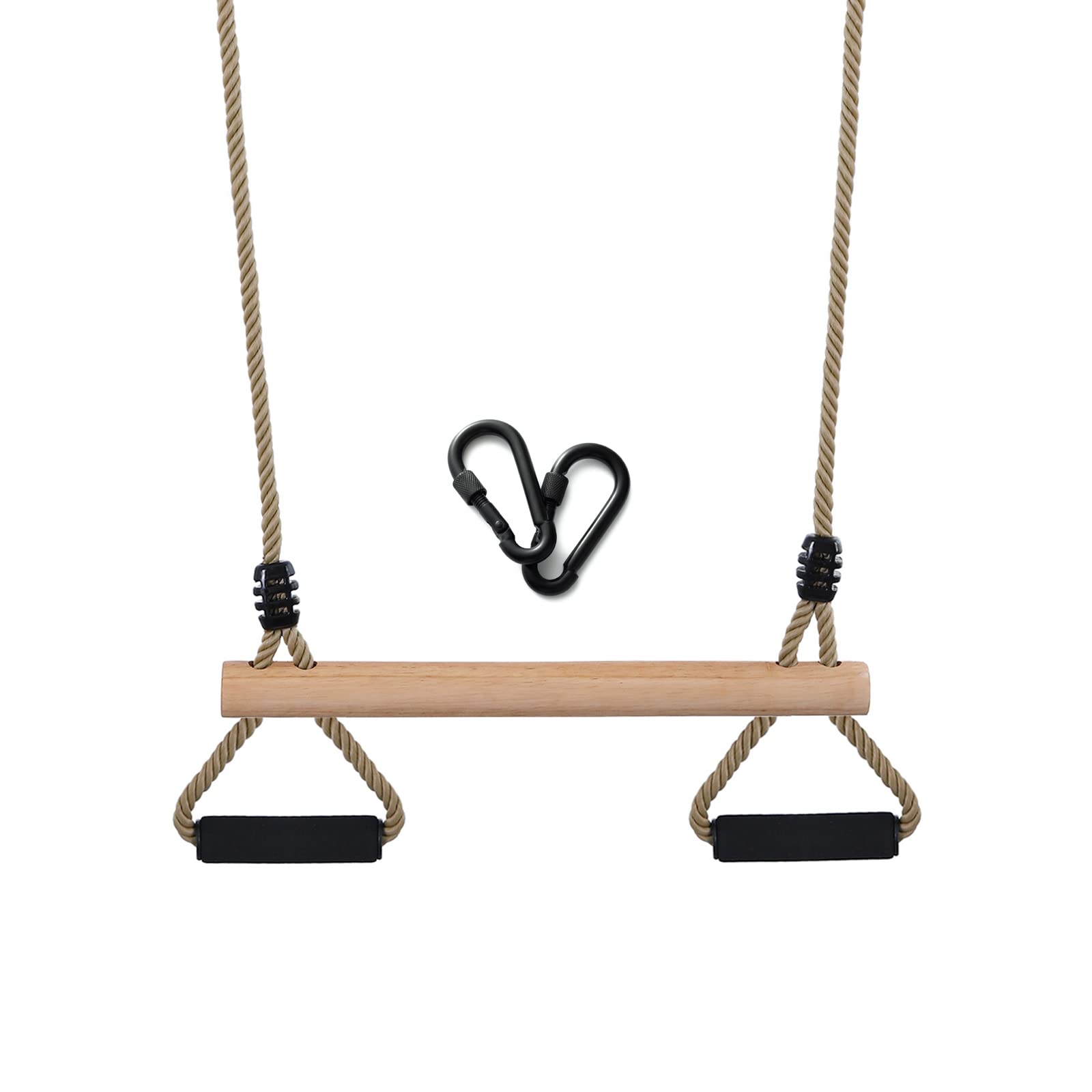 YAERSI wooden trapeze swing bar with sponge handle for safe indoor play.