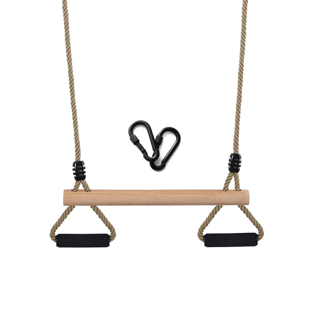 YAERSI wooden trapeze swing bar with sponge handle for safe indoor play.