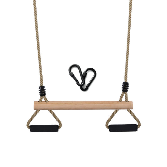 YAERSI wooden trapeze swing bar with sponge handle for safe indoor play.