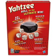 Yahtzee five dice close-up highlighting strategic play during a round