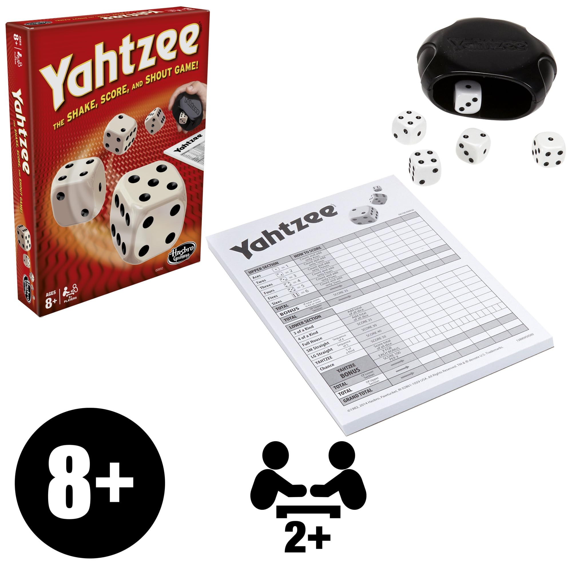 Yahtzee score cards spread for 13 rounds of family competition