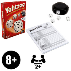 Yahtzee score cards spread for 13 rounds of family competition