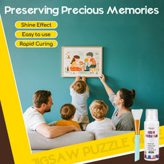 YAKAMOZ jigsaw glue being applied on a puzzle surface