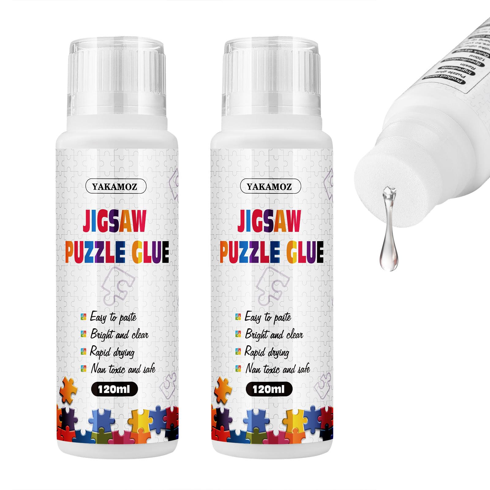YAKAMOZ jigsaw glue with sponge head enables even application for puzzles.
