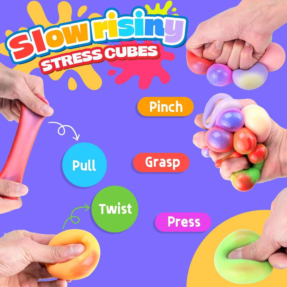 YAKHAN soft-touch stress cube highlights safe, squeezable material for all ages.