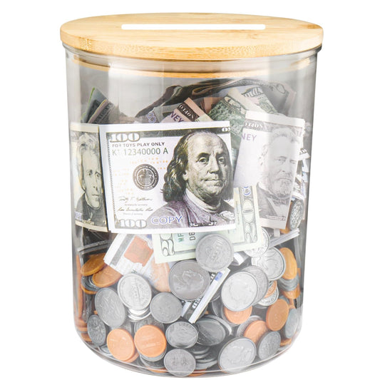 Yamahiko large clear coin bank jar with transparent body for easy balance tracking