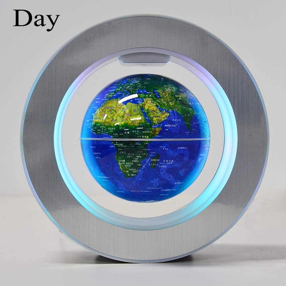 YANGHX LED light blue globe illuminates the levitating globe for ambient nighttime ambiance.