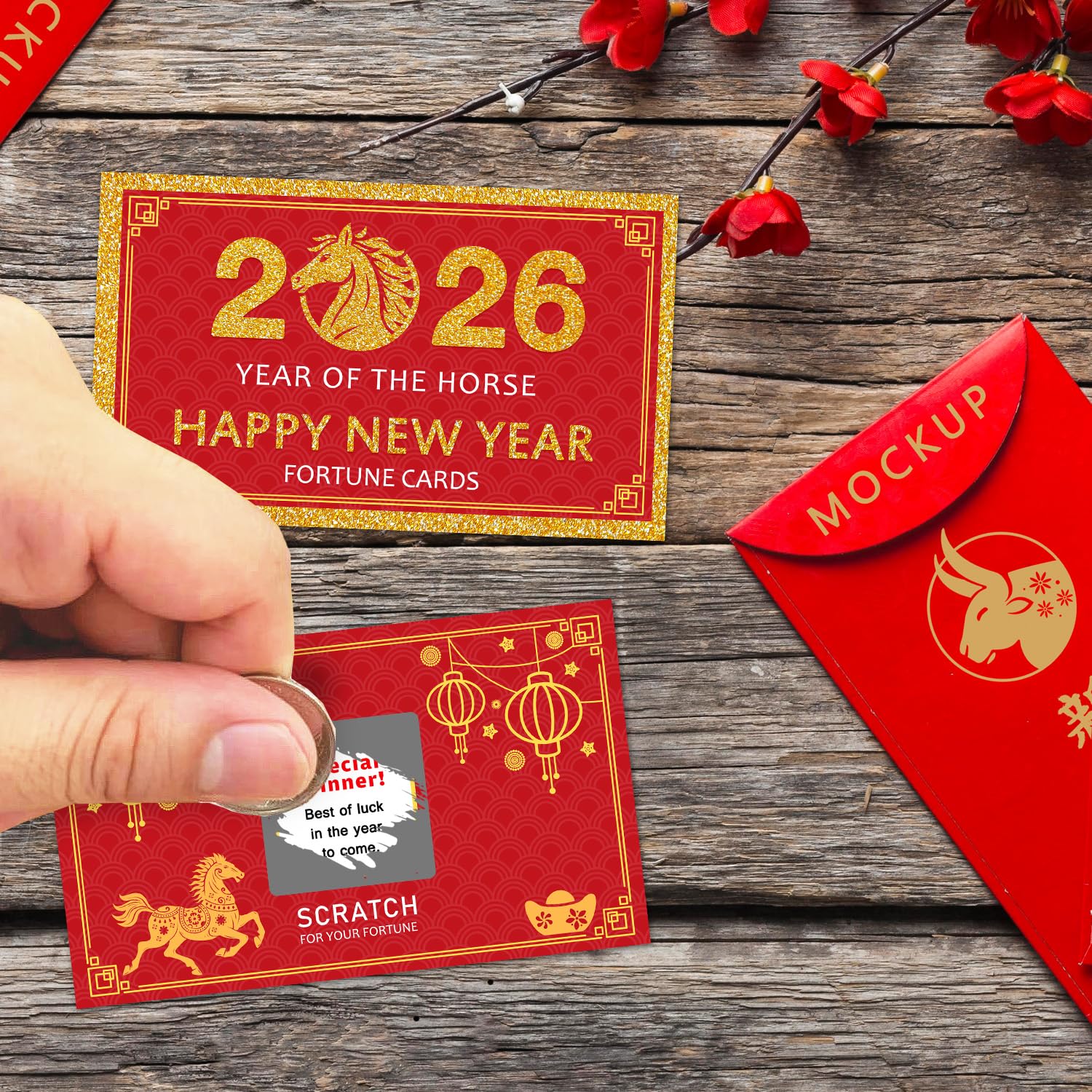 Yangmics Direct Chinese-style design card with gold characters, ideal as festive invitations