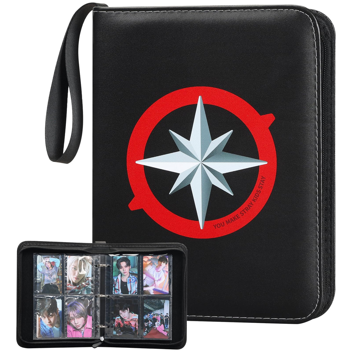Yanmzmin Stray Photocards Binder front cover, showing up to 400-card capacity for organized displays.