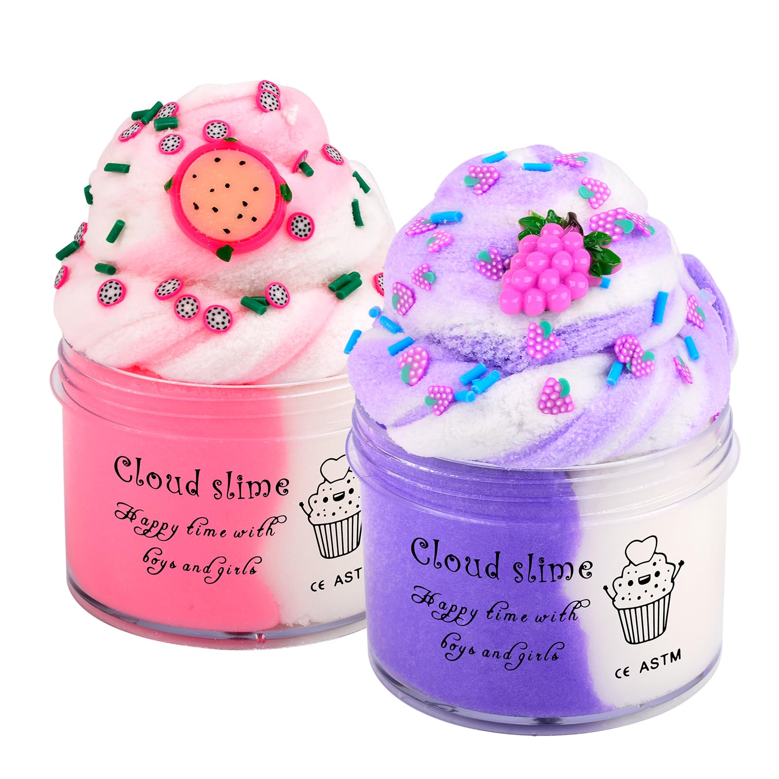 Yaobilei cloud slime kit packaging showing two colorful bottles and charms for creative play