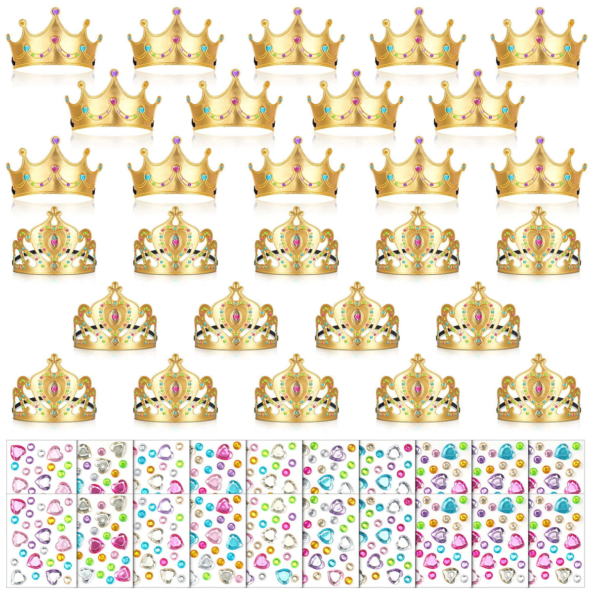 Yaomiao 66-piece princess tiara kit with crowns and stickers for creative play.