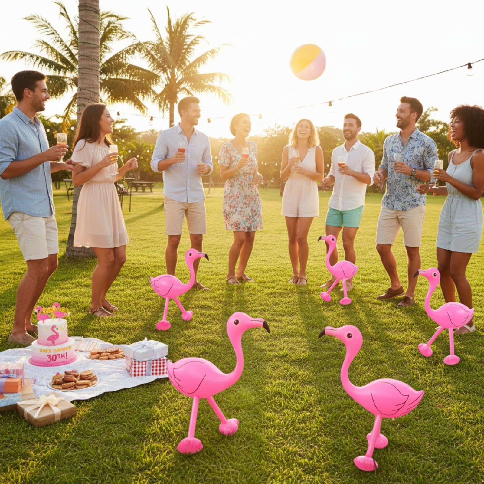 Yaomiao pink flamingo beach party prop, water-safe fun.