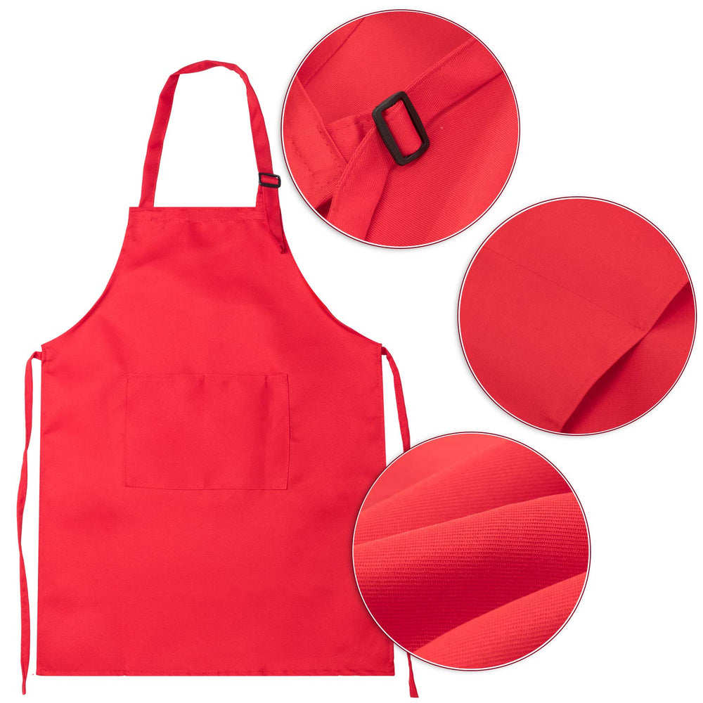 Yaomiao kids apron red pocket adjustable to fit growing children.