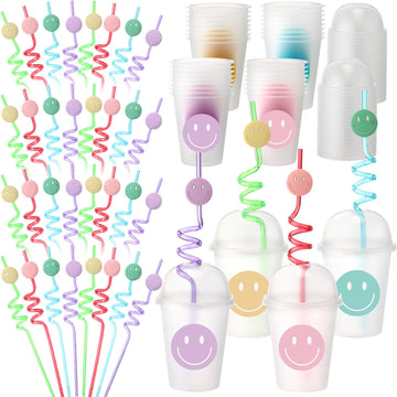 Yaomiao smile face cups with dome lids for mess-free sipping at parties.