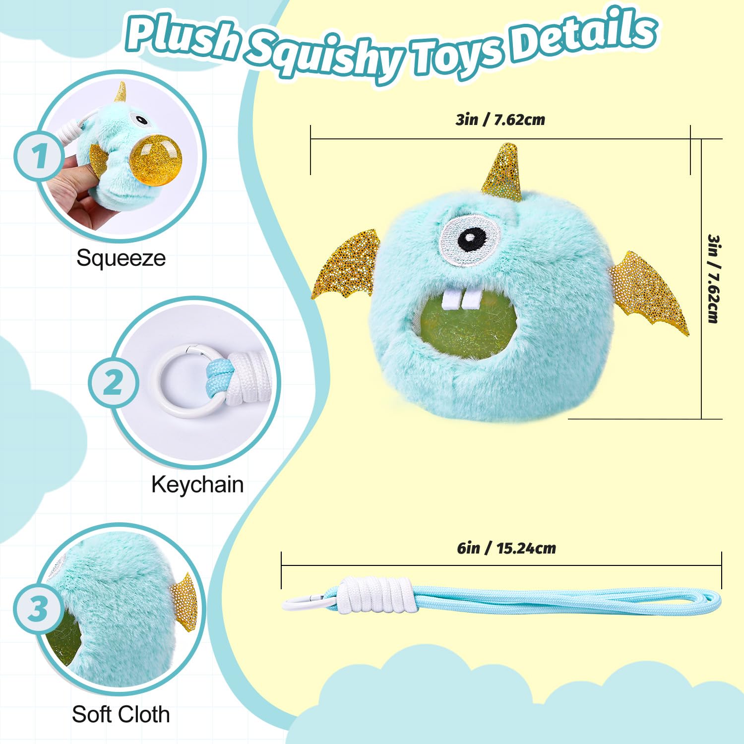 Yaozyety soft fabric squishy plush monsters for desk decor and play.