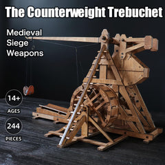 YAQUMW Trebuchet kit box contents laid out for easy assembly setup