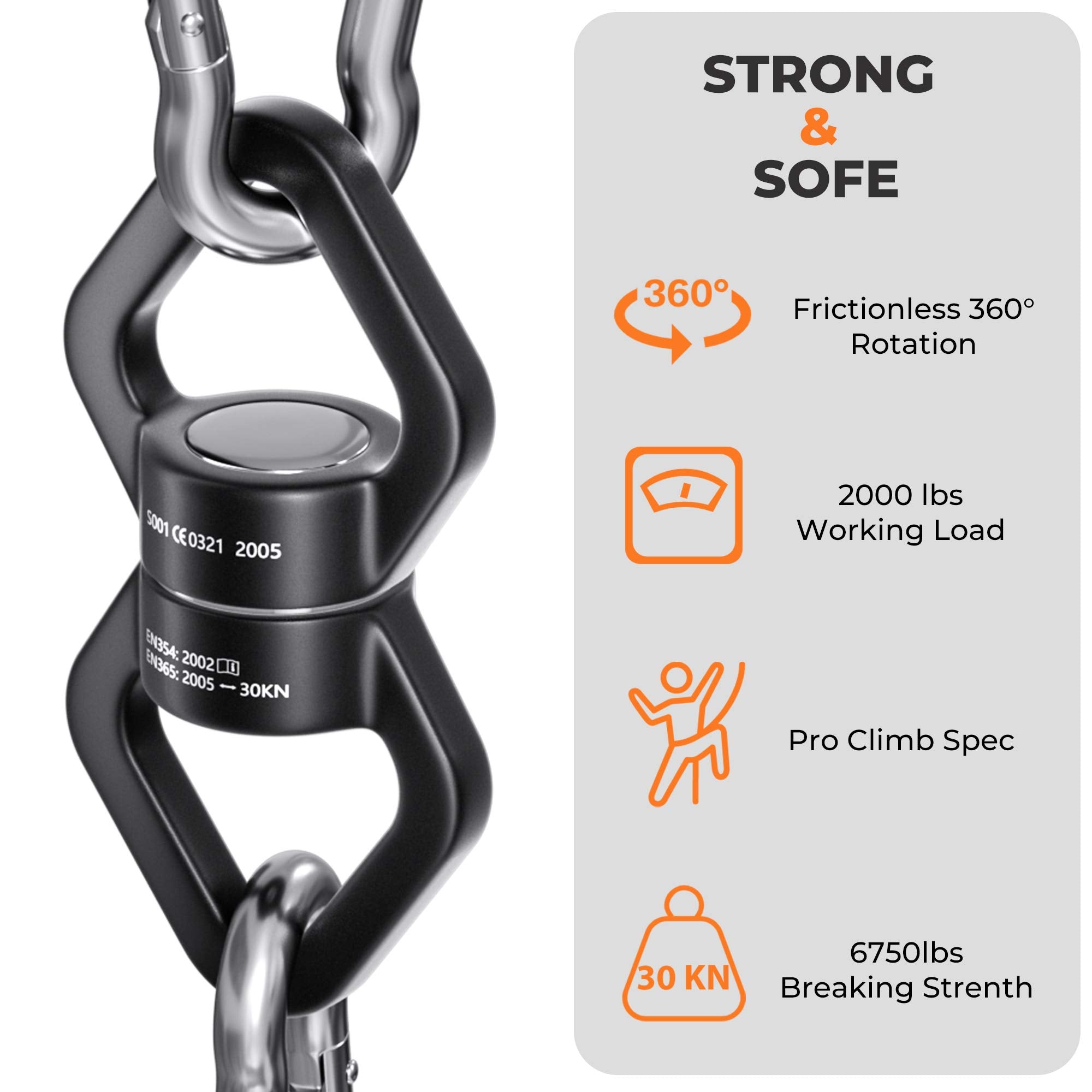 YARKOR Swing Swivel in-use hanging demonstrates smooth 360 rotation for tangle-free setups.
