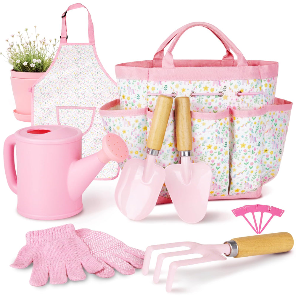 YAUNGEL kids gardening set wooden rake image showing safe, ergonomic design for small hands