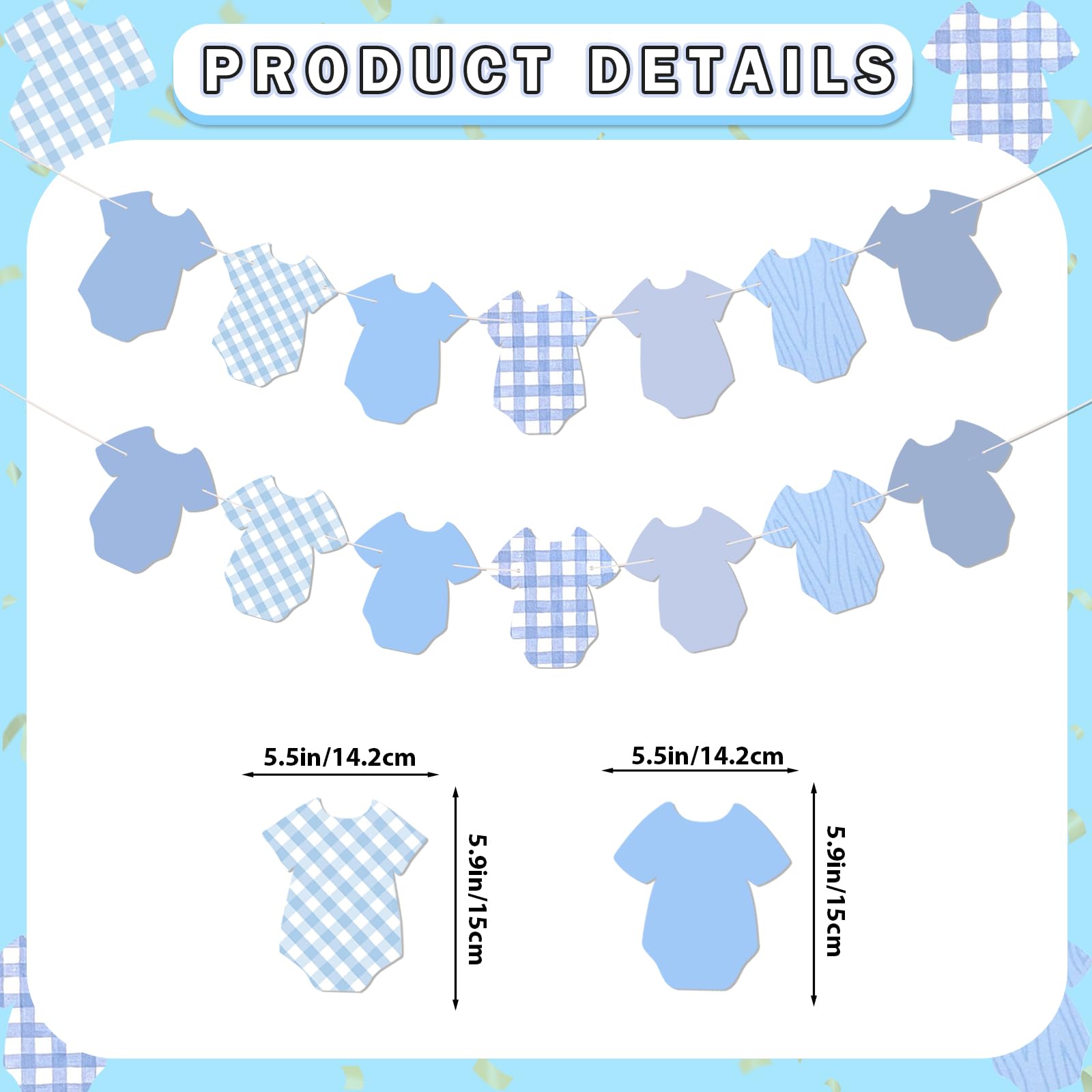 Yavxzvbw banner featuring gingham bodysuits adds texture to baby shower decor.
