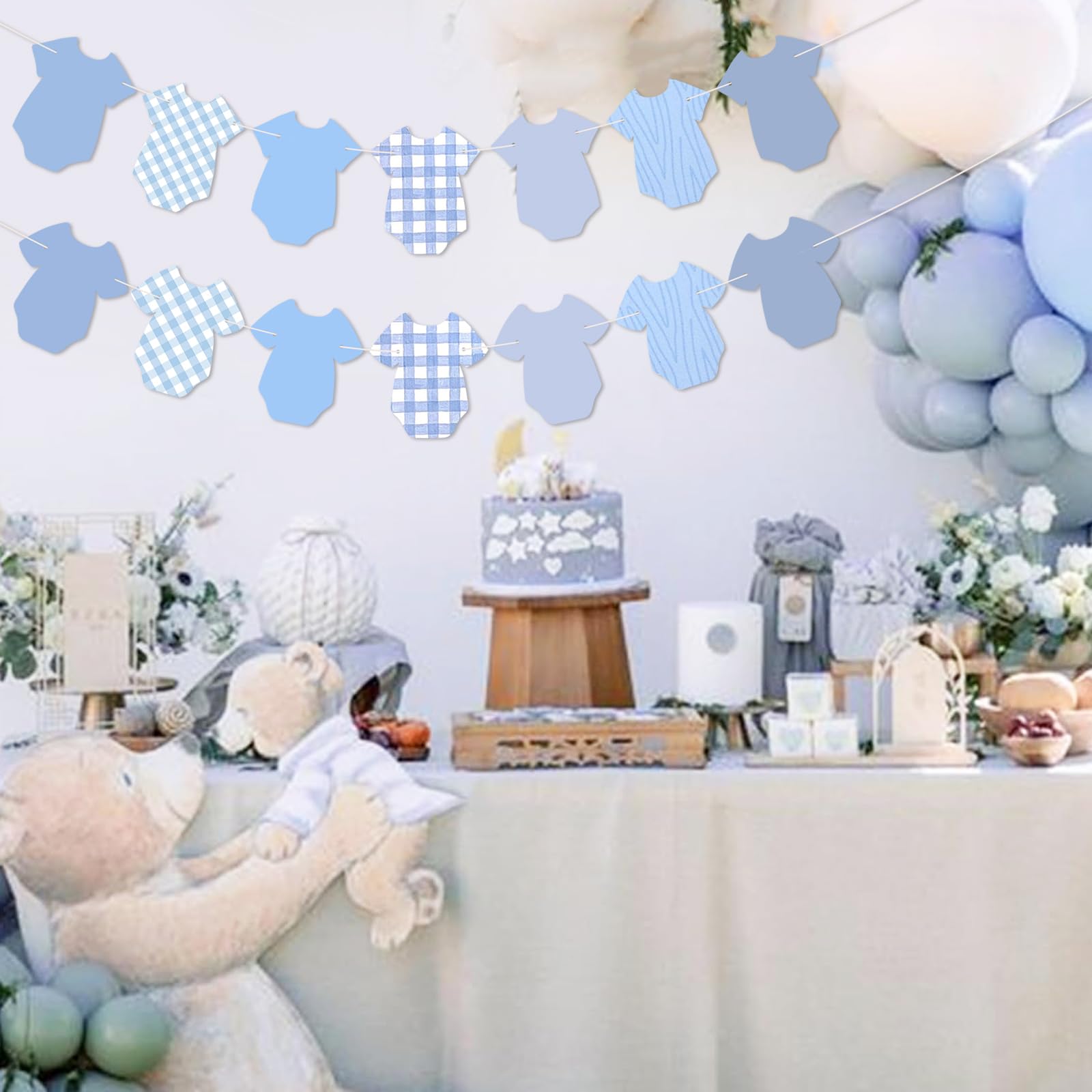 Yavxzvbw plaid bodysuits banner piece enhances boy-themed shower decor.