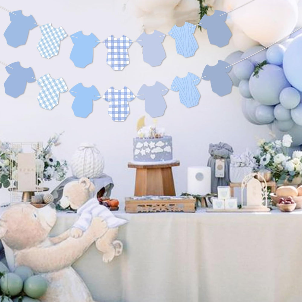 Yavxzvbw plaid bodysuits banner piece enhances boy-themed shower decor.