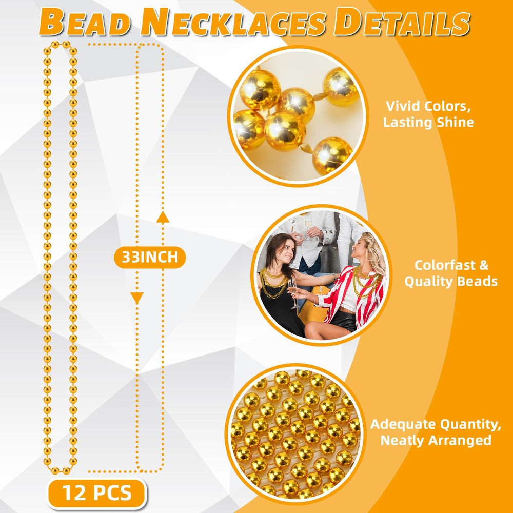 Gold bead necklaces for party favors and decorative accents.