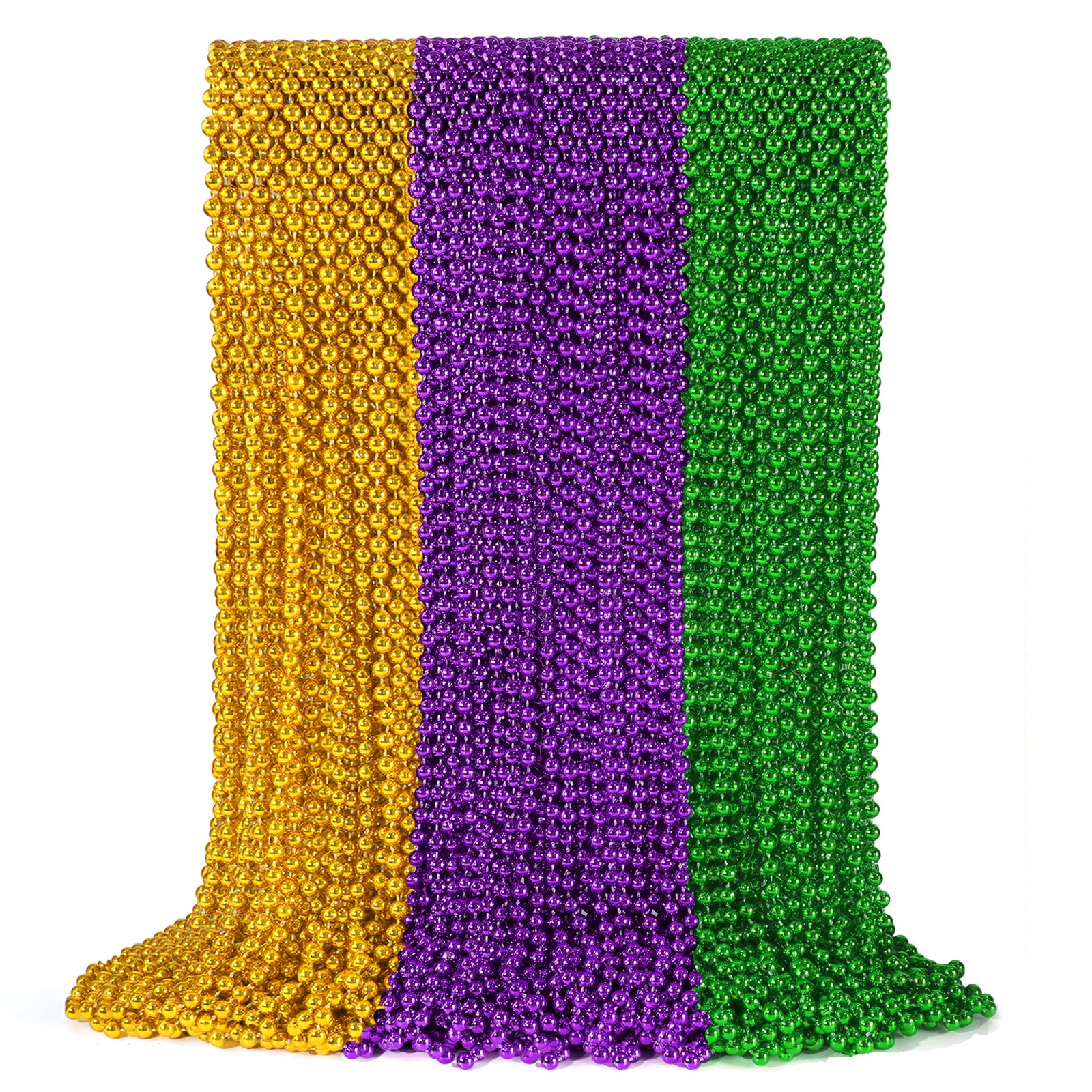 YAXINRUI Mardi Gras beads full pack in gold, green, purple for festive look and versatility.