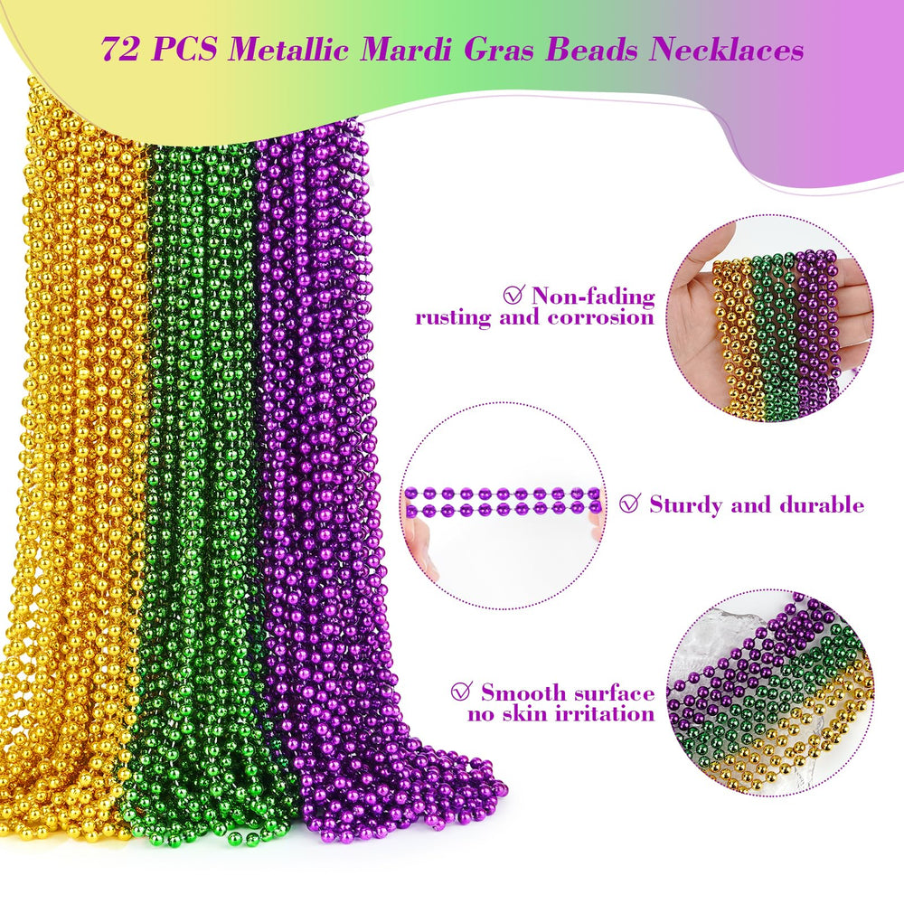 YAXINRUI Mardi Gras beads gold close-up highlighting smooth metallic finish and durable construction.