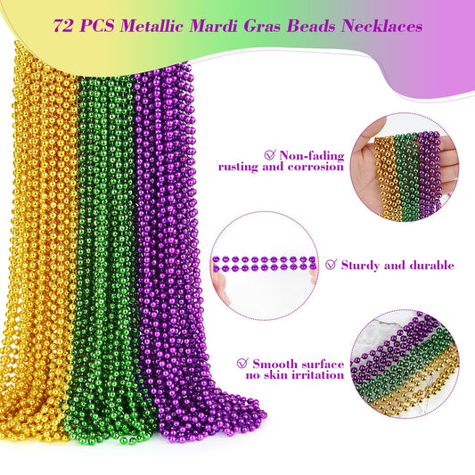 YAXINRUI Mardi Gras beads gold close-up highlighting smooth metallic finish and durable construction.