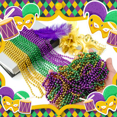 YAXINRUI Mardi Gras beads green close up, comfortable 7 mm size for all day wear