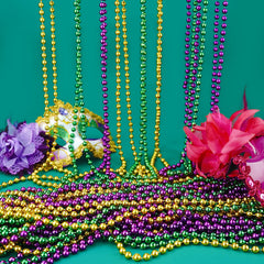 YAXINRUI Mardi Gras beads purple close up, smooth finish for skin friendly celebrations