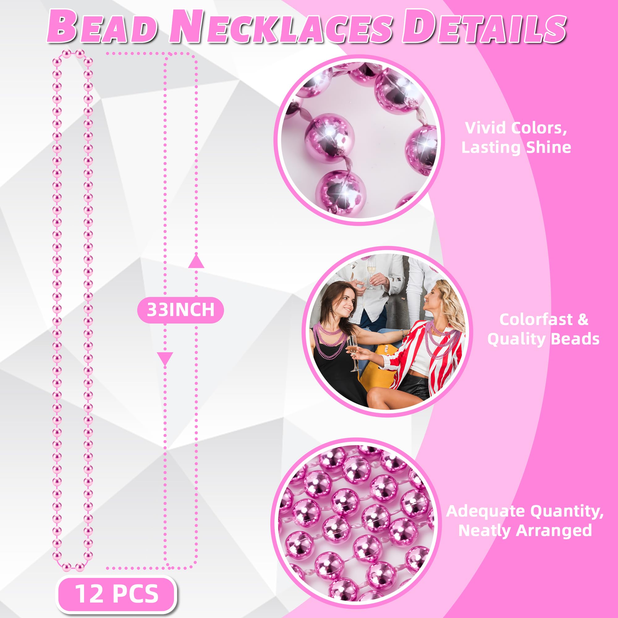 YAXINRUI Mardi Gras pink beads necklace for parades or events