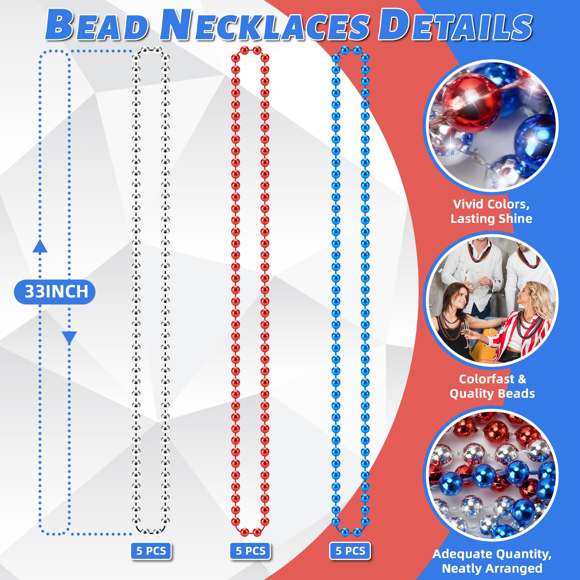 YAXINRUI red blue silver beads image highlighting versatile patriotic accents.
