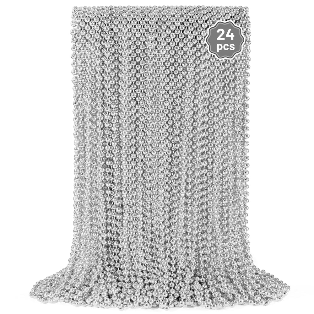 YAXINRUI 24-piece silver bead necklace set for festive party styling.
