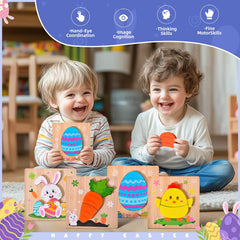 YBSOP Easter wooden puzzles closeup pieces highlights smooth edges for safe learning.