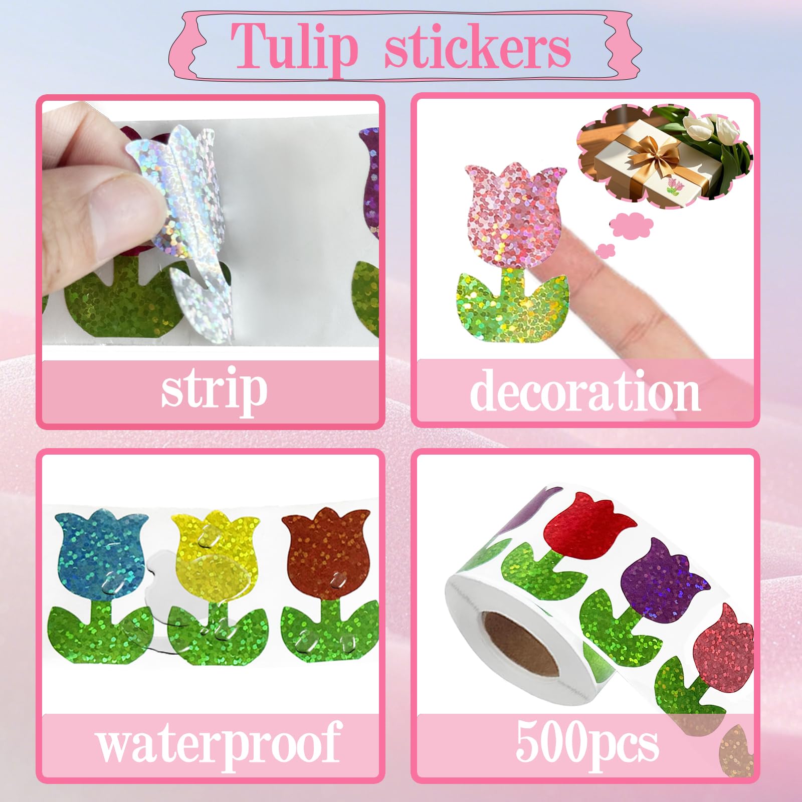YCDMLJC waterproof tulip stickers stay adhered on many surfaces.