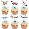 YCTHUNFISH glitter plane cupcake toppers for plane-themed party decorations