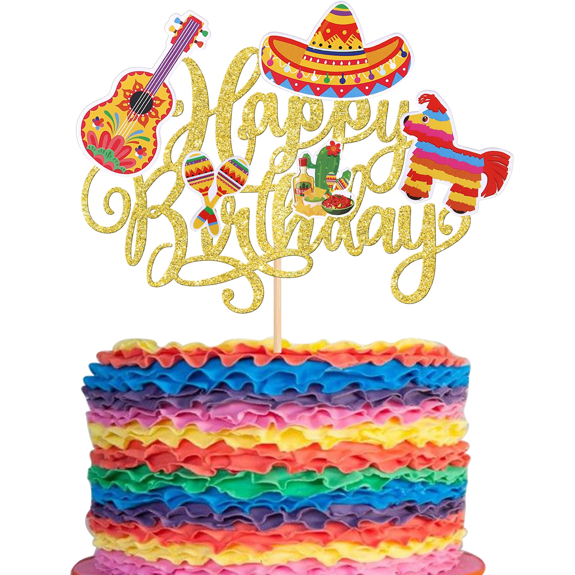 YCTHUNFISH guitar fiesta topper in gold adds festive cake flair