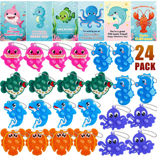 YCWKXJC ocean animal valentines cards 24-pack, candy-free classroom gift option