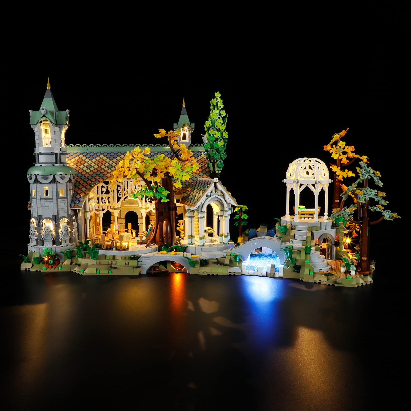 YEABRICKS hidden wires create a clean, seamless finish inside the LEGO Rivendell.